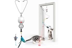 FEELNEEDY Cat Toys for Indoor Cats with LED Lights,Electric Interactive Cat Feather Toys Hands-Free,USB Rechargeable Exercise