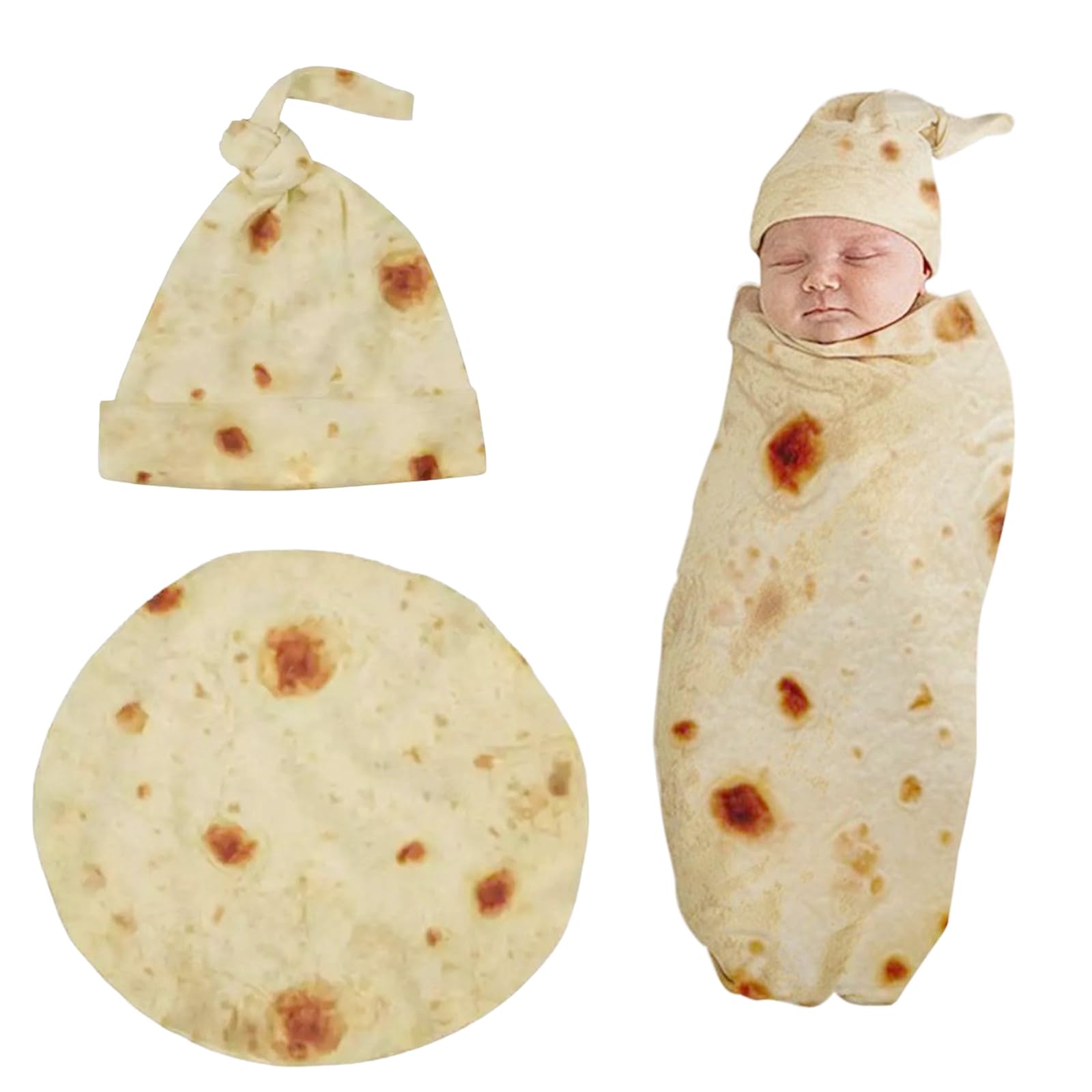Yuehuamech Newborn Baby Burrito Swaddle Blanket Swaddle Blanket with Hat Baby Shower Blanket Funny Sleeping Wrap Cap Present for Baby Boys Girls 85x85cm / 33.5x33.5inch