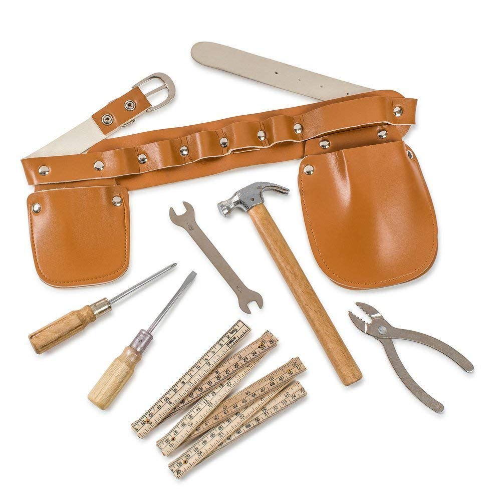 Dress Up America Pretend Play Carpentry Tool Belt Set - 7 Piece Carpentry Tool for Kids