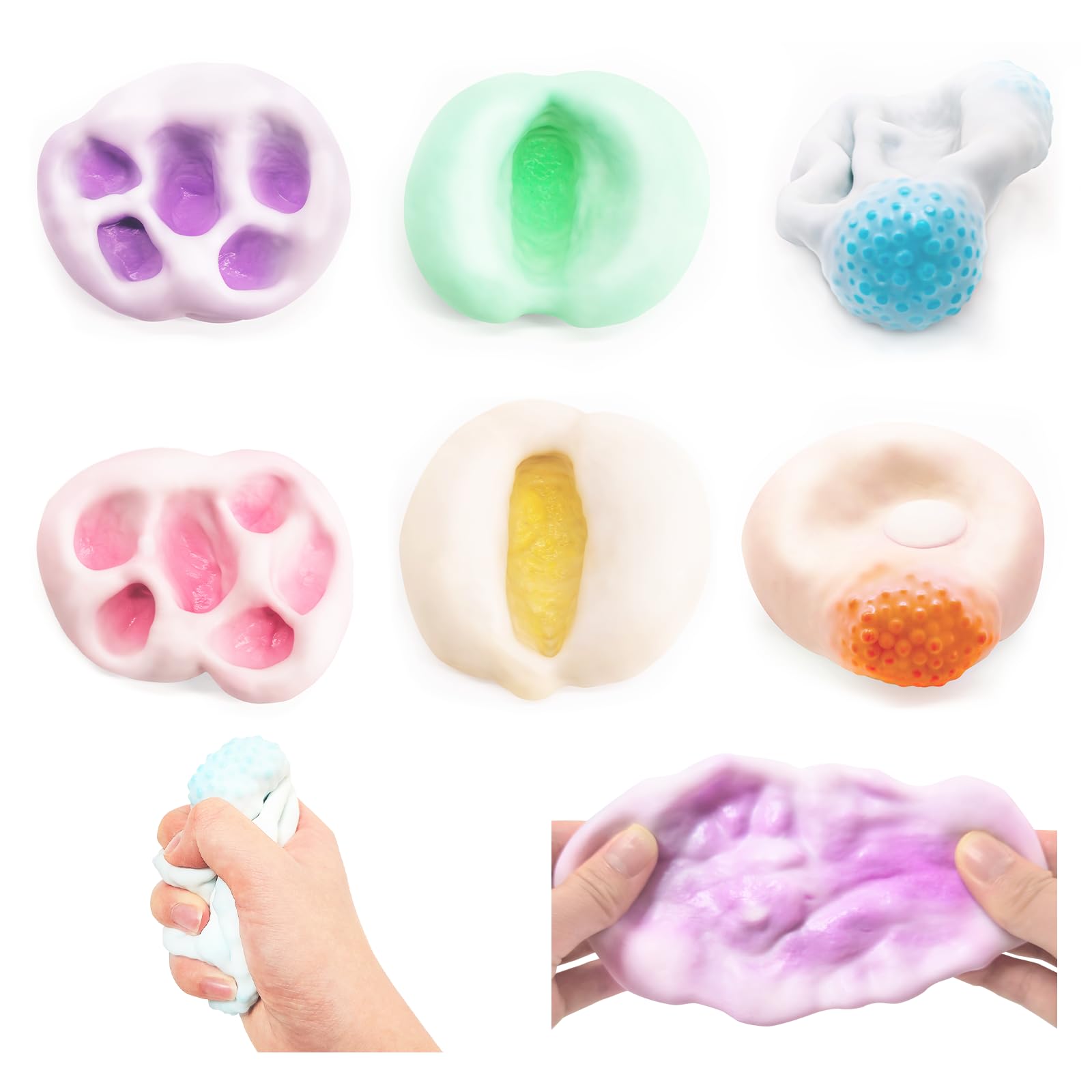 Photo 1 of Chicooan 6 Pack Squishy Toys Stress Balls, 3 Textures Crunchy Sand Squishy Balls ASMR Toys with Air Pumps Smoothie Balls for Stress Relief, Squeeze Fidget Toys for Party Favors Employee Gifts
