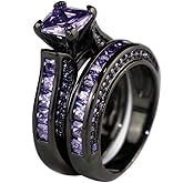 Black Gold Plated Womens Wedding Ring Sets Bridal Sets Princess cut Red Cz Engagement Ring Wedding Bands