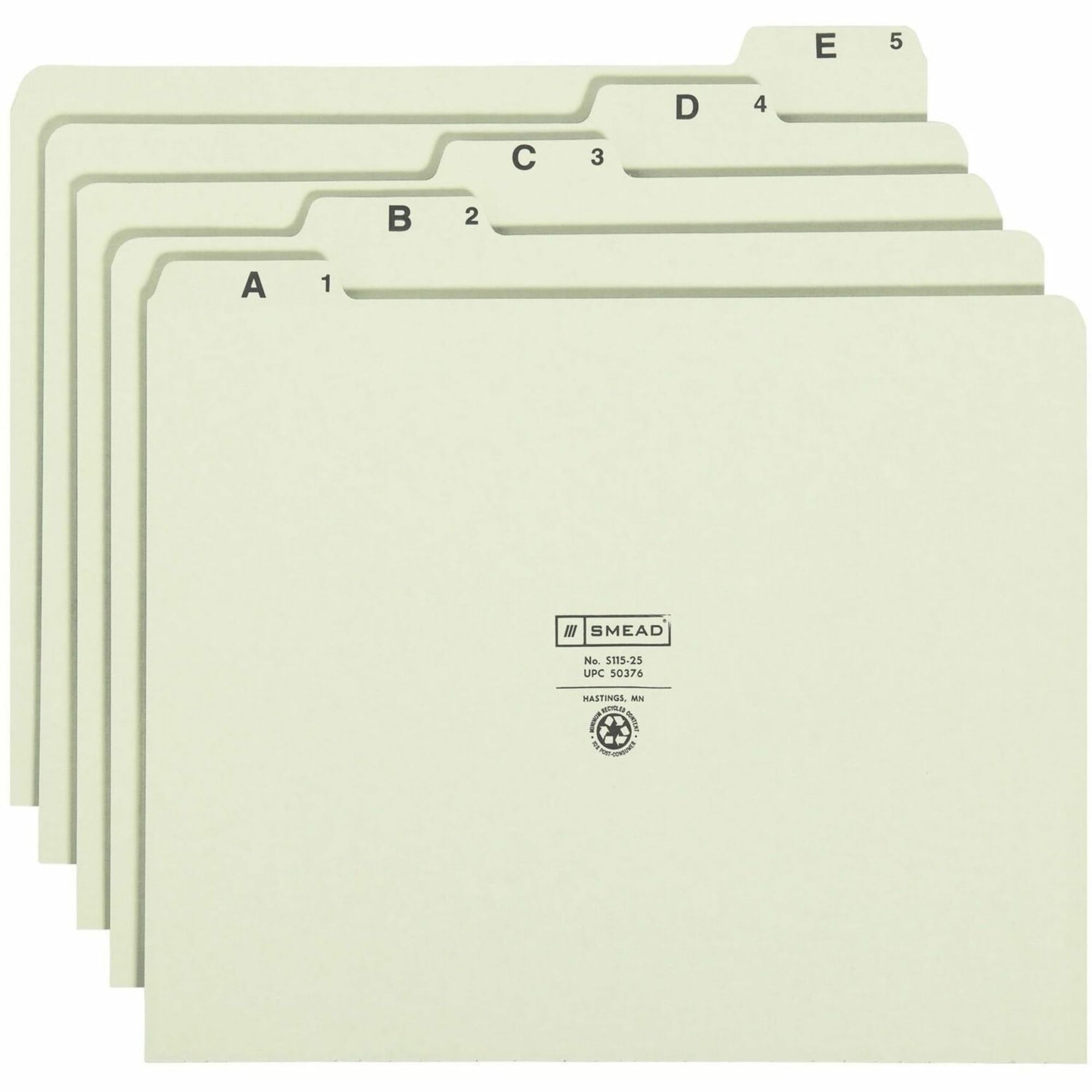 Smead Pressboard Guides, 1/5-Cut Tab (A-Z), Letter Size, Gray/Green, Set of 25 (50376)