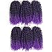 8 Inch Short Marlybob Crochet Hair 6 Small Bundles/Lot Kinky Curly Crochet Braids Ombre Braiding Hair Synthetic Hair Extension (1B/Purple)