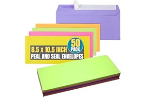 1InTheOffice EasyClose Neon Brights Color Envelopes, 10, Assorted, 4 1/8"H x 9 1/2"W, 50/Pack (Assorted Pastel)