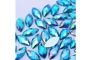 UYTRDVG 100 Pcs 15x7mm AB Colorful Jewels Gems Rhinestones for Crafts, Horse Eye Flatback Acrylic Gemstone for Halloween Party Decorations Clothing Wedding Dress DIY Crafting Accessories(06 Sky Blue AB)