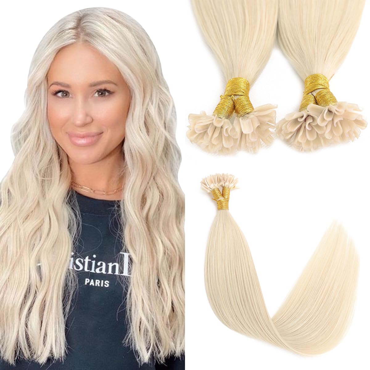 Sindra Blonde U Tip Hair Extensions Platinum Blonde 16 Inch 40g Straight Pre Bonded Fusion Extensions Real Human Hair 50 Strands #60 16inch — image 1
