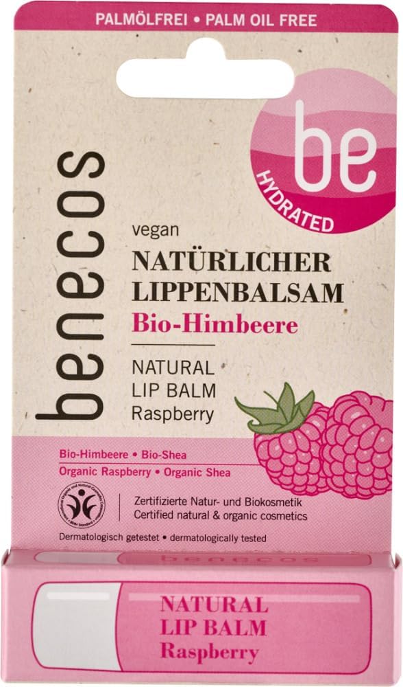 benecos Organic Lip Balm 2x 4.5g Raspberry Natural Vegan BDIH Certified