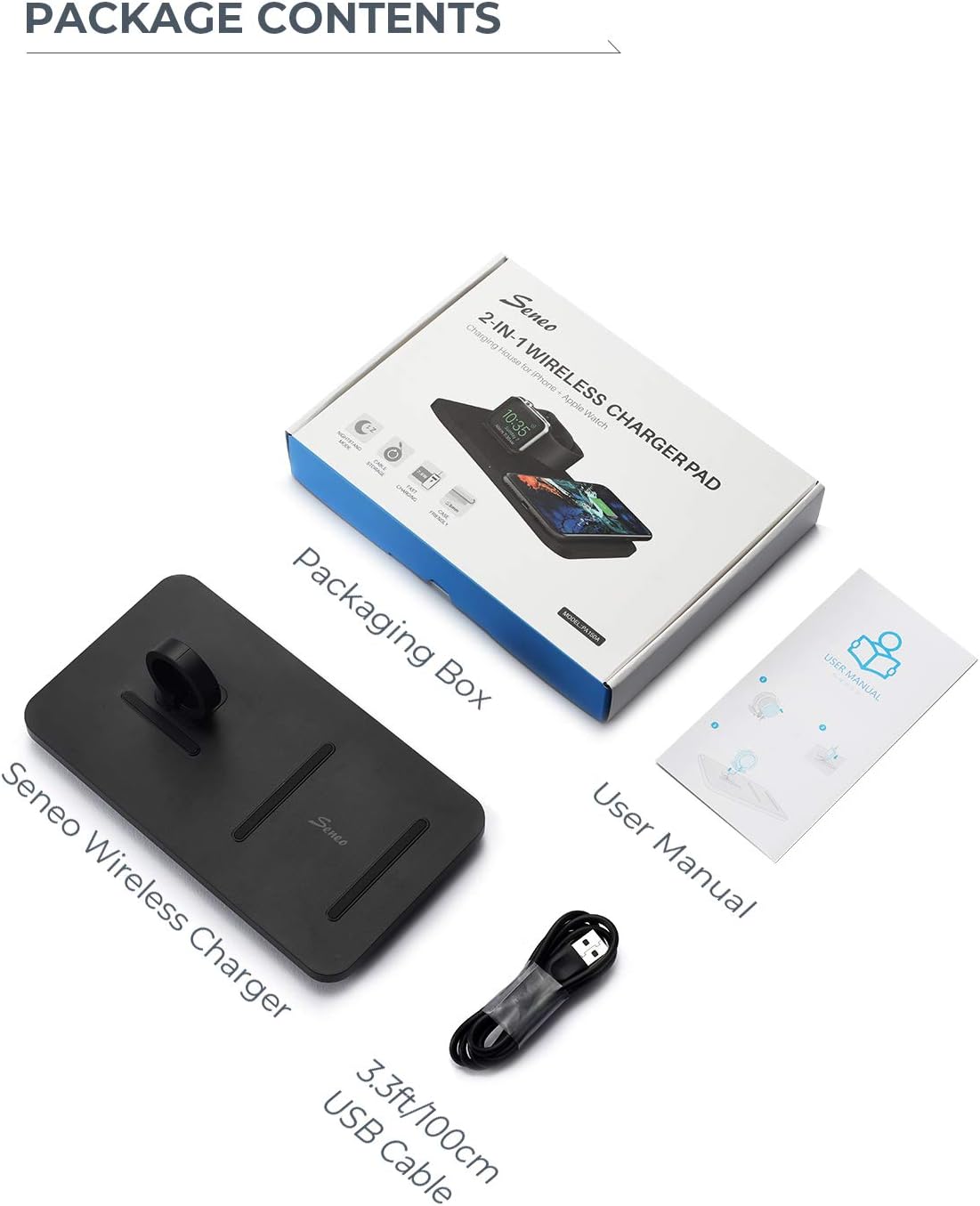 Wireless Charger, iSeneo 2 in 1 Dual Wireless Charging Pad with iWatch Stand for iWatch 6/5/4/3/2, 7.5W Wireless Charger for iPhone 12/11/11 Pro Max/XR/XS Max/XS/X/8, Airpods(No iWatch Charging Cable)