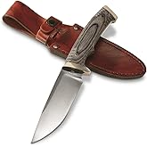 Old Timer Heritage Series 169OT 10.25in Fixed Blade Knife with Stainless Steel Drop Point Blade, Laminate Wood Handle, Full Tang Design, and Leather Sheath for Hunting, Camping, EDC, and Outdoors