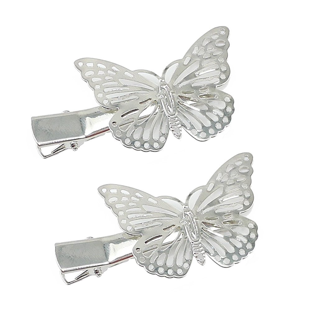 Yueton 1 Pair Silver Butterfly Hair Clip Hair Accessories, Bride