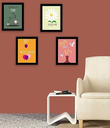 Paper Plane Design Speaking Frames Set of 4 Special Effect Textured Wall Art Paintings for Living Room and Bedroom (Wood, A4/11.6 x 8.2-inch)