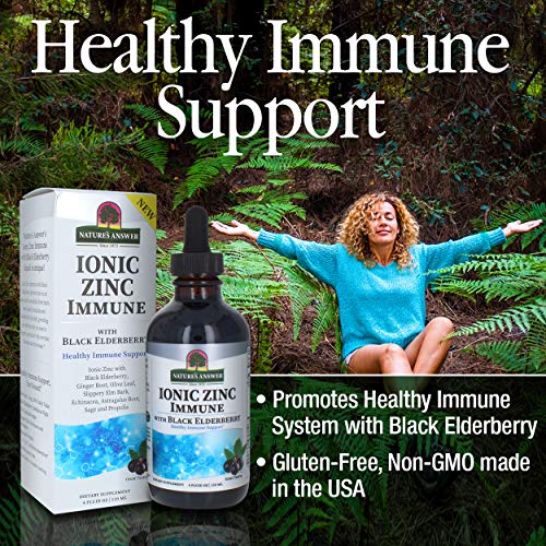 Nature\'s Answer Ionic Zinc Immune with Black Elderberry 4 oz Extract with Slippery Elm, Echinacea, Astragalus, Sage 160 Servings per Bottle