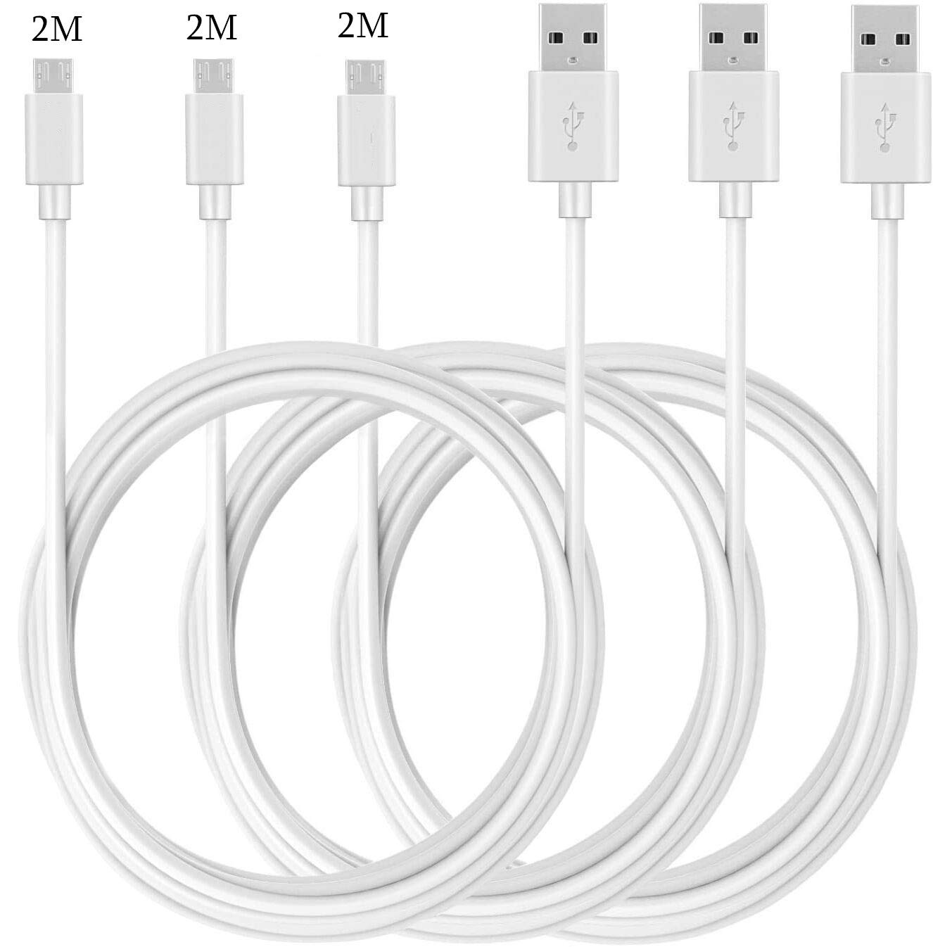 Micro USB Cable 2 m 3-Pack, 2 A Quick Charging/Data Sync Cable for Samsung S7 S6 Edge/J7/Note 5, Sony, Nexus, Huawei, Nokia, Moto, HTC, PS4, Kindle and Other Android Smartphones (white)