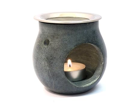 Fumaga – Räucherstövchen „Amber“ Ø 7,0 cm, H: 8,5 cm aus Speckstein und Räucherbürste - wählen Sie selbst