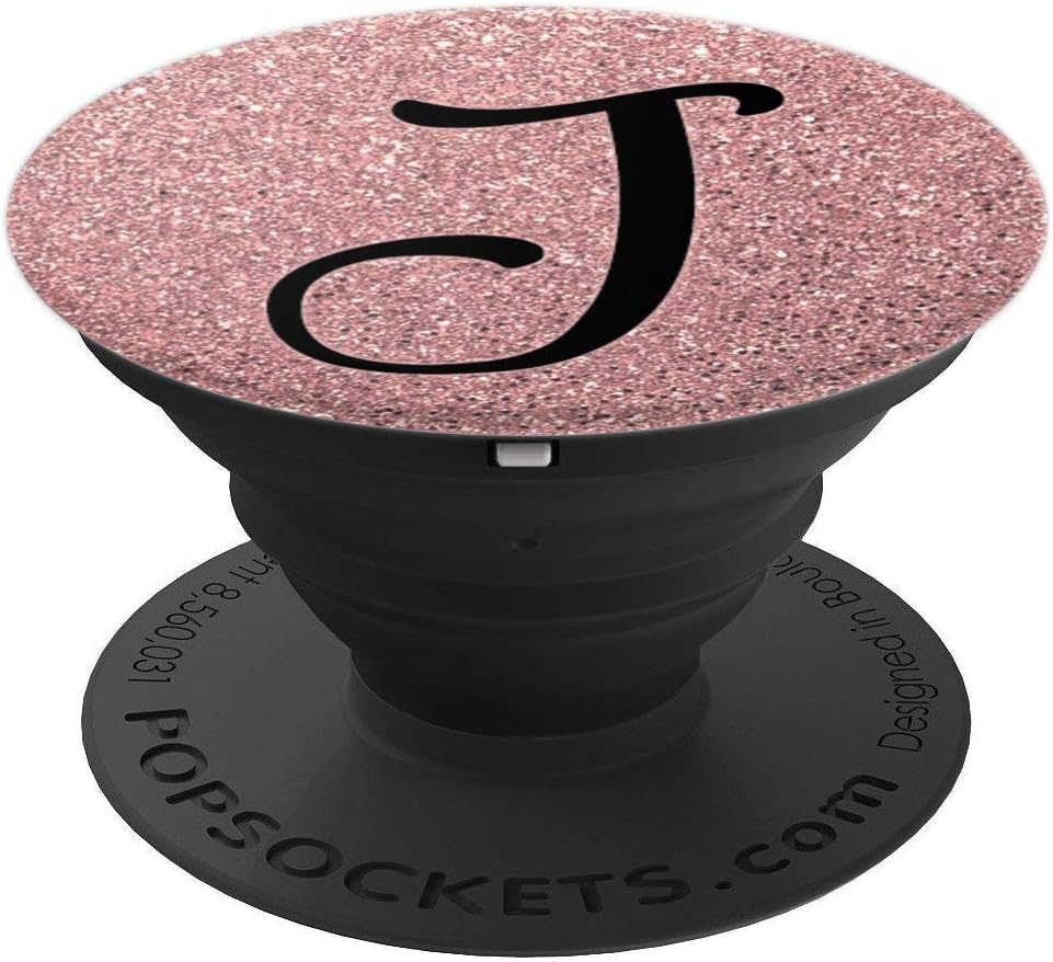 Matte Rose Pink and Black Letter J Monogram PopSockets PopGrip: Swappable Grip for Phones & Tablets