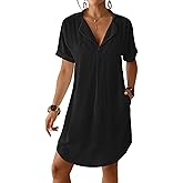Bsubseach Shirt Swimsuit Coverup for Women Short Sleeve Bathing Suit Cover Up V Neck Beach Dress Summer Outfit Resort Wear