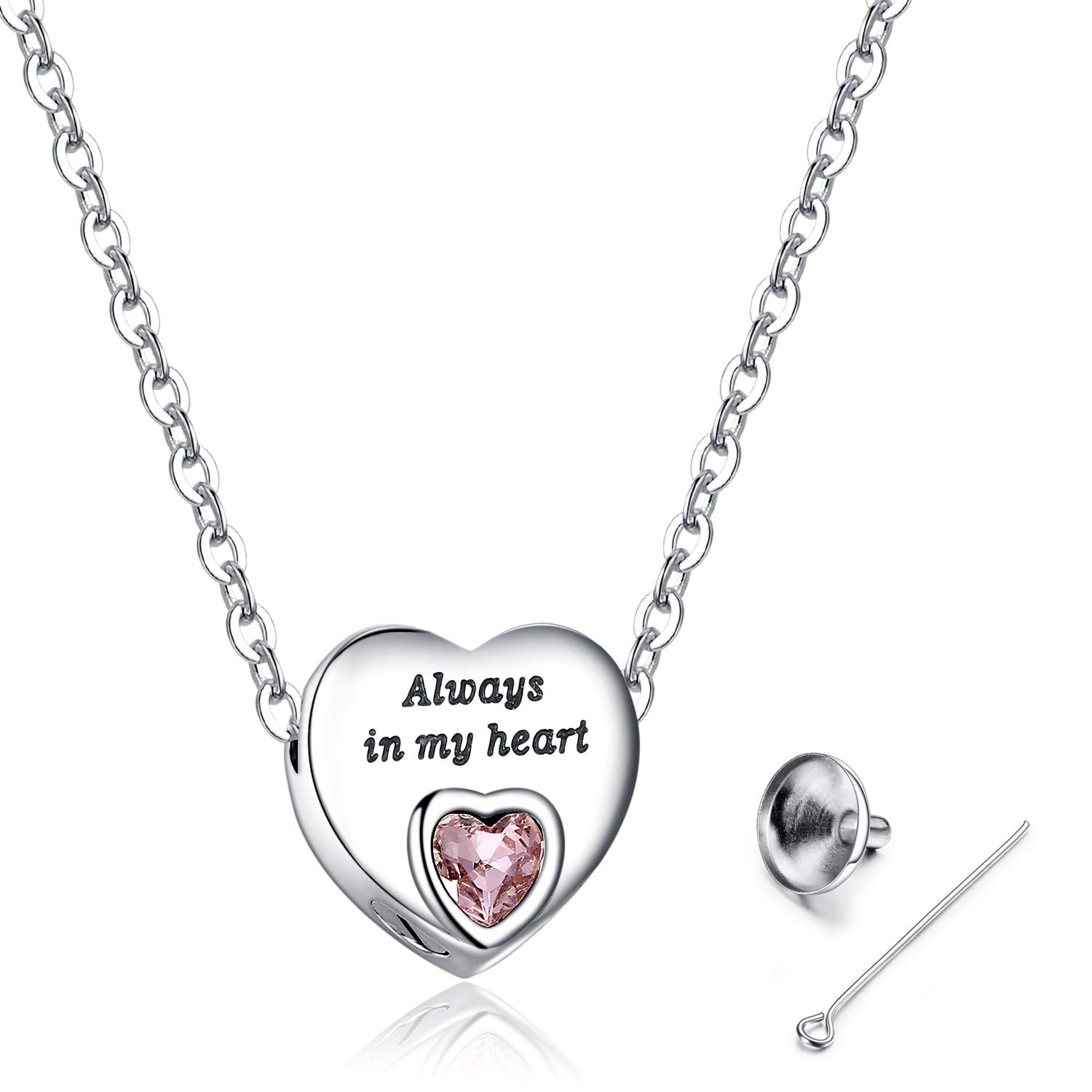 Always in My Heart Urn Necklace for Ashes Birthstone Cremation Jewelry Keepsake Holder Memorial Locket Necklace Pendant