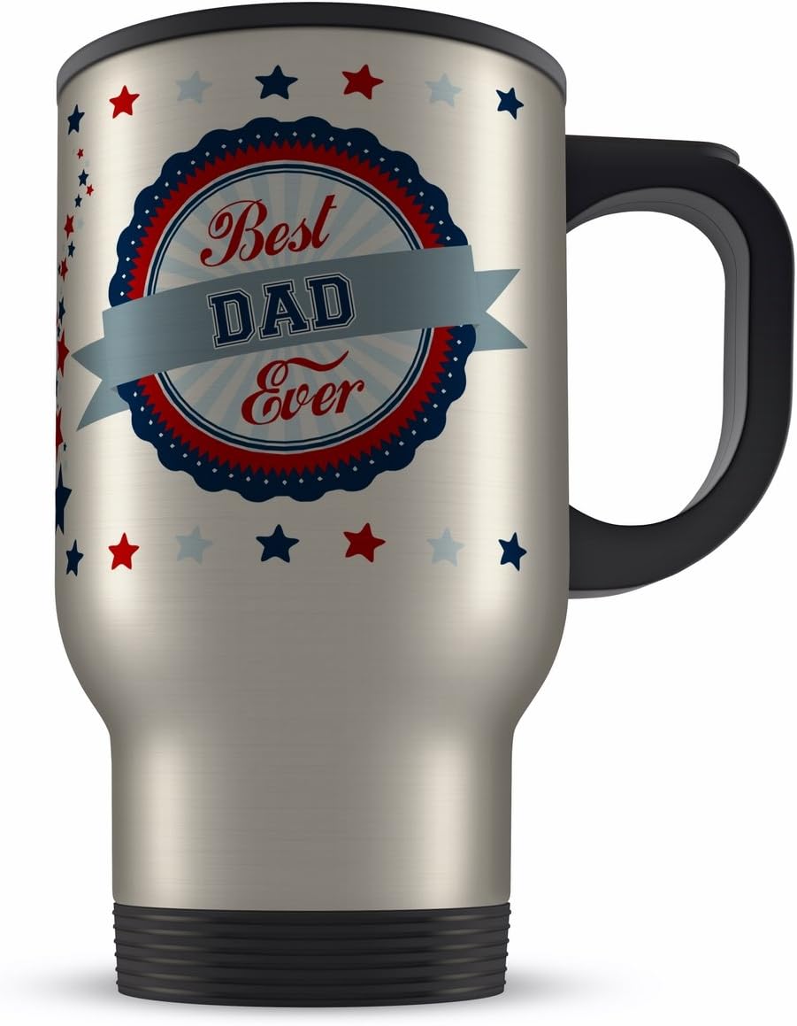 14oz Best Dad Ever Novelty Gift Aluminium Travel Mug - Blue/Red
