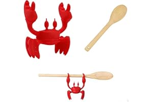 Red Crab Spoon Holder Rest,with one Bamboo Spoon,2-in-1 - Steam Releaser, Heat-Resistant Spoon Holder for Stovetop, Spatula H