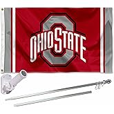 Ohio State Buckeyes Stripes Flag with Pole and Bracket Kit