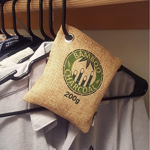 Clarastar Bamboo Charcoal Jute Bag for Air Freshener, Fridge Freshener Deodorizer and Moisture Absorbent (200g, Brown)