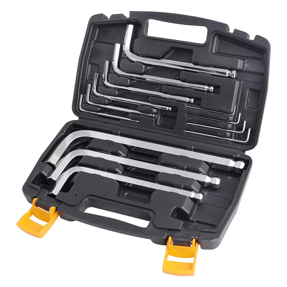Hoteche 13-Piece Extra Long Ball Head Allen Key Tool Set Mirror Chrome Plating in Plastic Box 1.5 to 19 mm