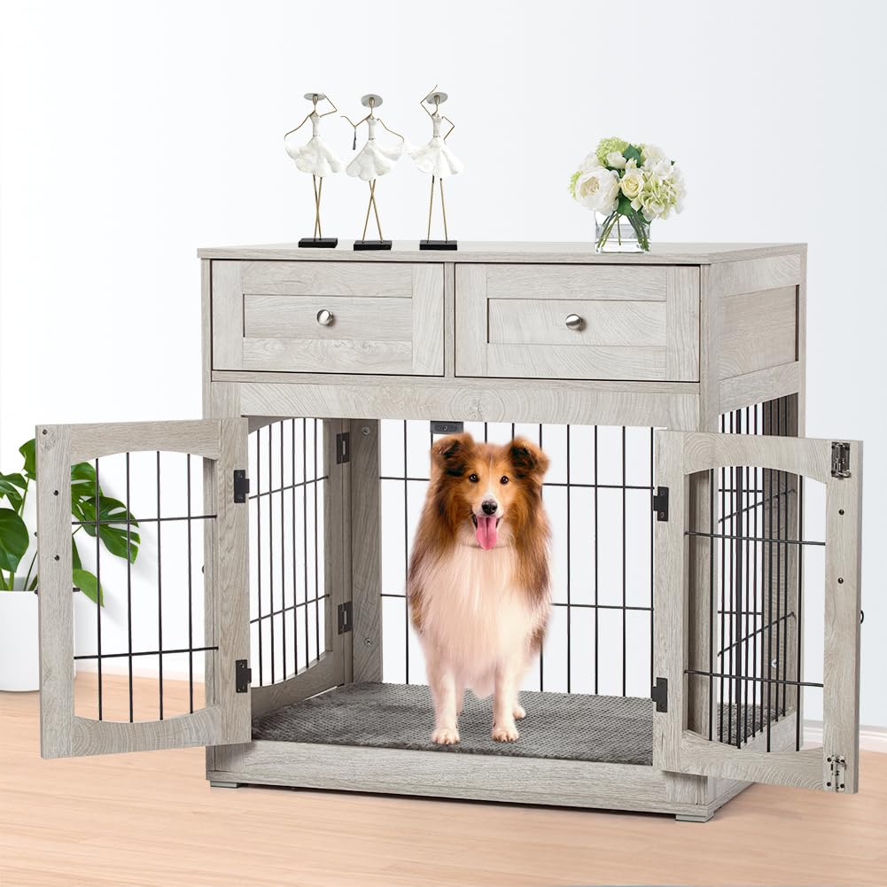 Photo 1 of * has small cracks in bottom of the  kennel*Dog Crate Furniture with Drawers, Wooden Dog Kennel Furniture for Large Breed,End Table Wood Dog House for Indoor Use,Dog Crate for Small/Medium/Large Dog