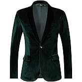 THWEI Mens Velvet Blazer Slim-Fit Solid Color One Button Blazer Sport Coat Jacket for Wedding Dinner Party