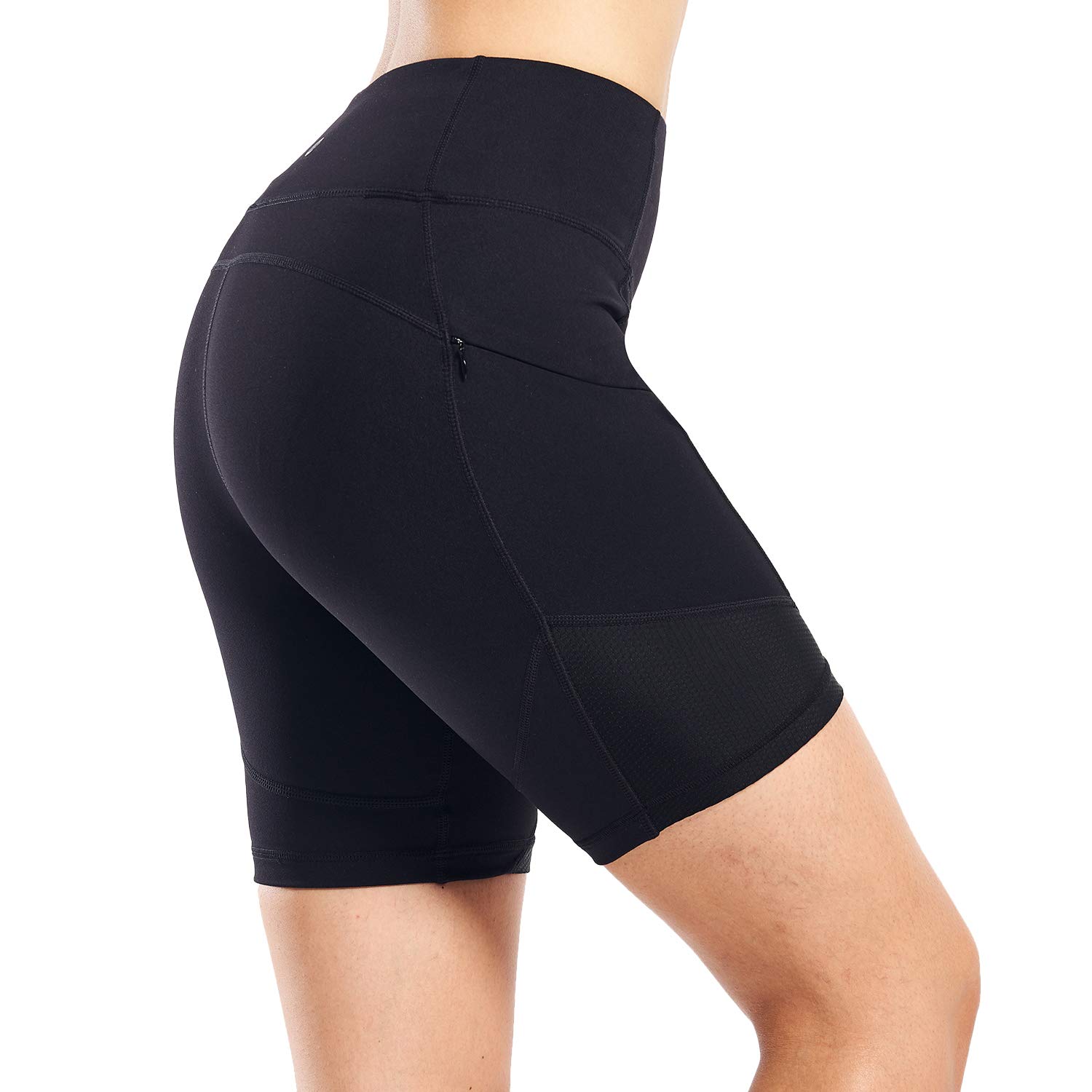 Matymats High Waist Yoga Shorts with Zipper Pockets - Women\'s Tummy Control Workout Biking Running Shorts