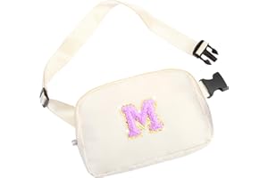 SANBADA Belt Bag Fanny Pack with Initial Letter Patch, Crossbody Bags for Teen Adult Girl Women, Personalized Gifts for 8 9 10 11 12 13 Year Old Girl, Fashion Waist Packs, Birthday Gift Idea, White M