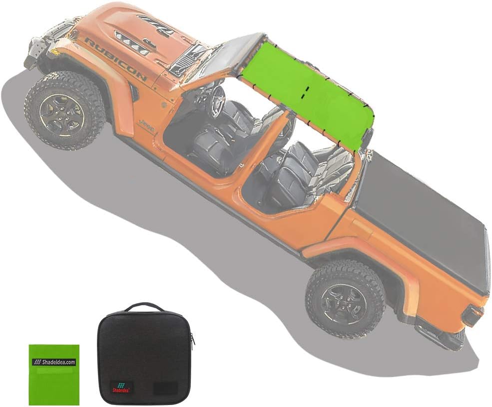 Amazon Com Shadeidea Sunshade For Jeep Gladiator Jt 18 Current 4 Door Top Sun Shade Front And Rear Green Mesh Screen Wrangler Cover Uv Blocker With Grabbag Pouch 10 Years Lasting Automotive