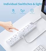 PIBEEX 5 Way Extension Lead 1.5M UK Plug 13A Fused Individual Switches view 4