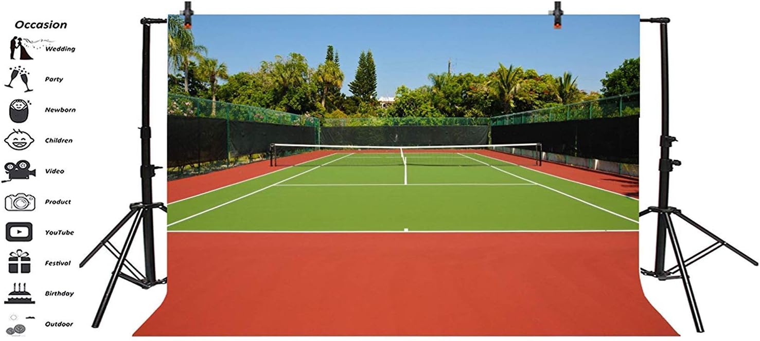 Amazon テニスコート背景 ビニール製 7 5フィート グリーンツリー ブルー 空 学校 スポーツ 会議 アクティビティ 子供 大人 ポートレート 写真 ビデオ スタジオ 小道具 バックペーパー 背景布 通販