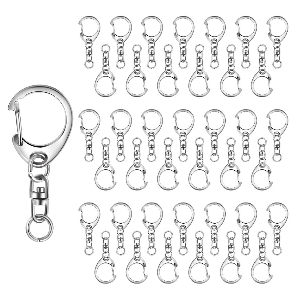 SACONELL 50pcs Silver Metal D-Snap Hook Split Keychain with 8mm Open Jump Ring and Connector