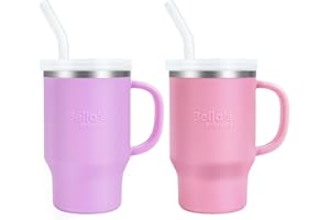 Bella's Friends Handy Mini Tumbler – Adorable 9 oz Toddler Sippy Cup, Stainless Interior & Silicone Body, Leak‑Proof, Dishwasher Safe, Gift for 1-3 Years Old Girls & Boys, 2 Pack, Lilac & Peony