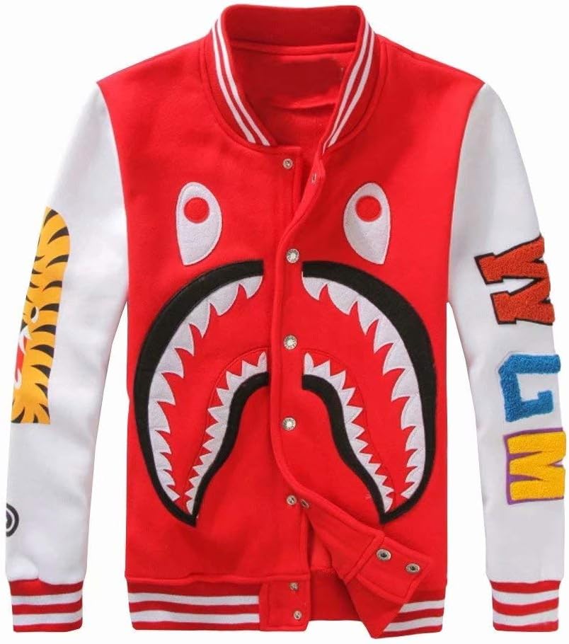 Men's Sharks Head Casual Baseball Sweatshirts Jackets
