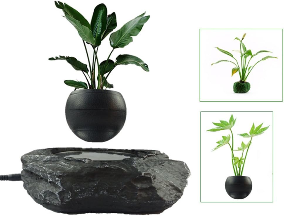 WLWWY Levitation Jar,Stone Magnetic Levitating Air Bonsai Suspension Floating Flower Pot Potted For Home Office And Garden Seasonal Décor(No Plant) Black