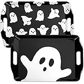 JarThenaAMCS 4 Pcs Halloween Ghost Serving Tray Black White Cute Ghost Handled Melamine Board Trick or Treat Serving Platter for Home Party Food Supplies