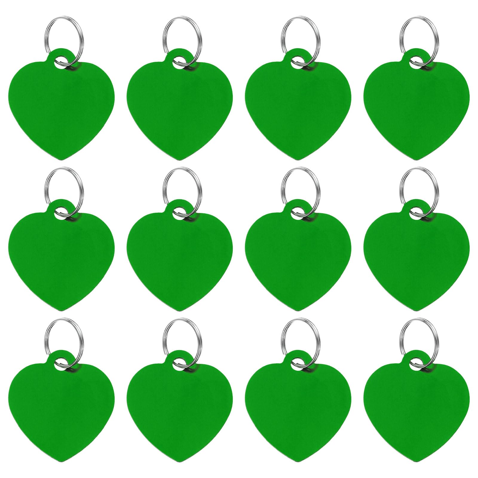 PATIKIL Aluminum Stamping Blanks 1.4 x 1.2 Inch, 12Pcs Heart Shape Metal Engraving Blank Discs Sublimation ID Name Tags Dog Tag with Key Rings for DIY Craft Engraving, Green