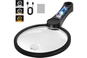 NUEYiO 5.2 Inch Large Rechargeable Magnifier with Light, 30X 40X 60X Handheld Magnifying Glass with 49 Anti-Flicker LED Light, Third Gear Dimming Strongest Lighted Magnifier for Seniors Reading Coins