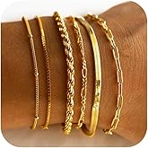 NECOCY Gold Bracelets for Women Waterproof, 14K Gold Plated Jewelry Sets Trendy Thin Dainty Stackable Cuban Link Paperclip Chain Bracelet Pack Fashion Accessories Gifts for Womens
