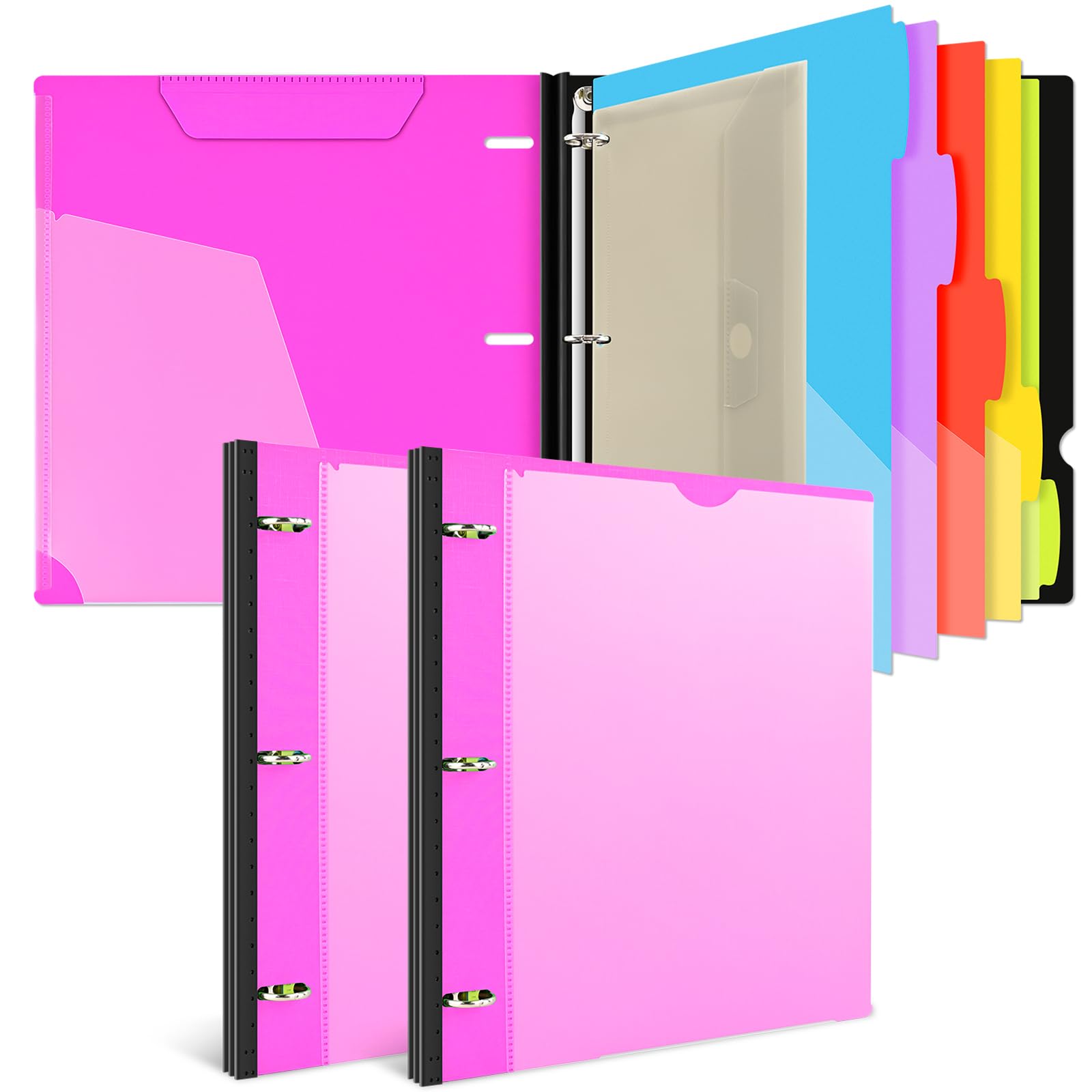 Photo 1 of INFUN 1 Inch Telescoping Project Organizer Binder-2PCS,13 Pocket, Customizable Front Cover, 5 Colors Pocket Divider and Plastic Binder Pocket?225 Sheet Capacity-Pink
