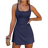 Caracilia Womens Tennis Dress Built in Shorts Square Neck Sleeveless Workout Athletic Mini Skort Dress Golf Summer Outfits