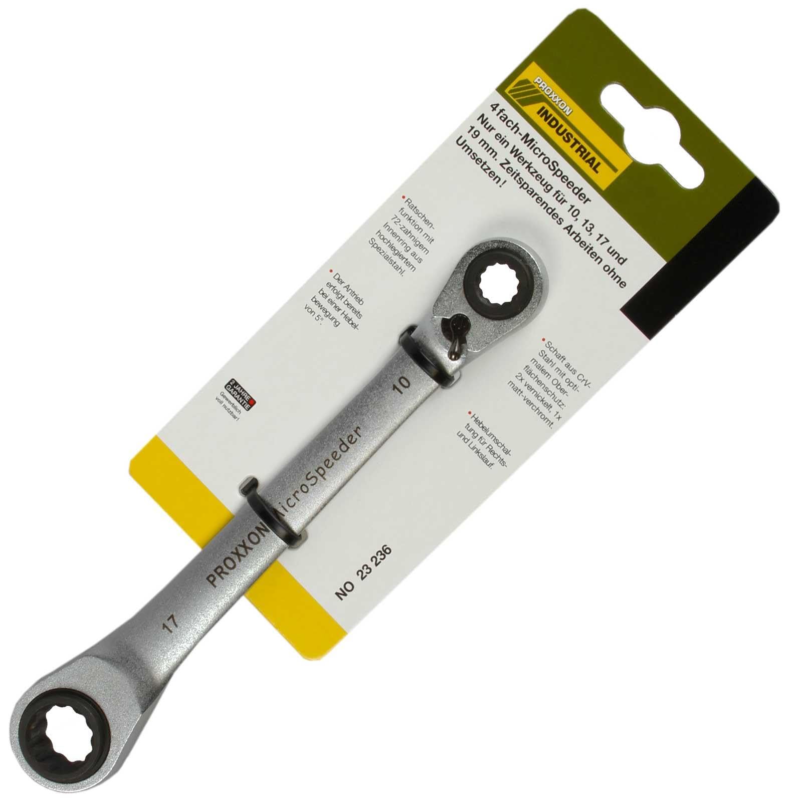 PROXXON 23236 4-way MicroSpeeder, 10 x 13 mm + 17 x 19 mm - Only One Tool for the Most Important Car Screws