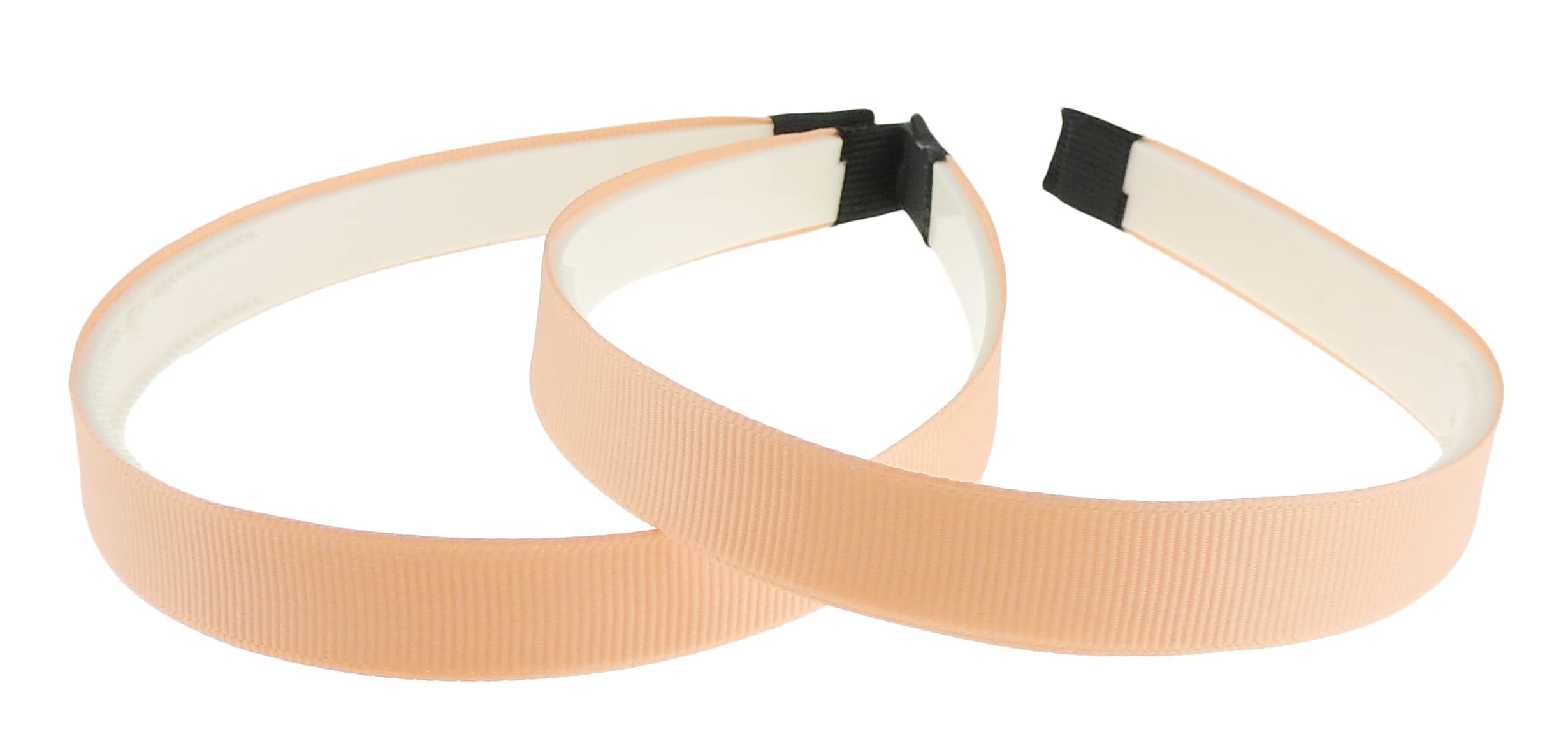 Ladies Girls Set of 2 Ribbed Satin Ribbon 15mm White Toothed Covered Headband Alice Band (Peach White)
