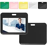 5Pcs Id Card Holder Horizontal, Horizontal Sliding ID Badge Holder Protector Pouch for Office School, Suitable for Credit Cards Proximity Key Cards, Durable Hard Plastic with Clear Window