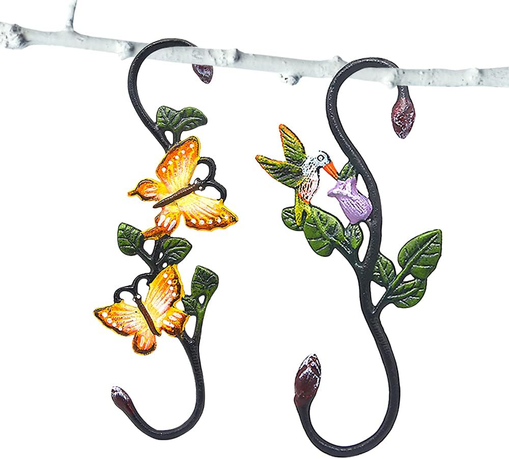 Outdoor Hanging Brackets - Sunnyac S Hooks for Hanging Plants Heavy Duty, Large Plant Hangers Outdoor, 2 Pack Metal Decorative Plant Hooks for Hanging Garden Planters, Flower Baskets, Pots, Bird Feeders, Wind Chimes (Type2)