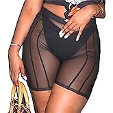 Atyfuniby Womens Sexy High Waisted Mesh See Through Skinny Shorts Leggings Club Streetwear