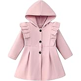 USKIDKK Toddler Baby Girl Clothes Jacket Coat Long Sleeve Solid Color Buttons Hooded Trench Coat Dress Fall Winter Outfit