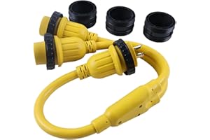 Demfec L5-30P to 2X L5-30R 30 Amp Shore Power Y Splitter Cord, 30A Male Plug x (2) 30A Female Marine Power Outlet with Lockin